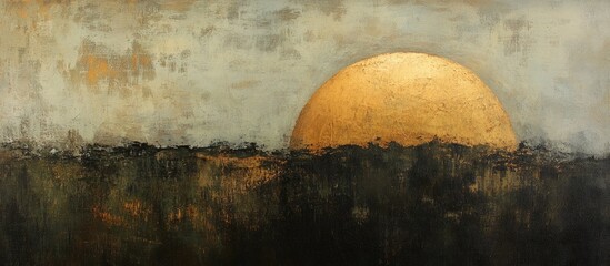 Poster - Golden Dome Sunset Abstract Landscape Art with Textured Background and Soft Color Palette