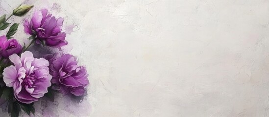 Poster - Purple Peony Floral Arrangement on Light Concrete Background for Congratulations Celebrations
