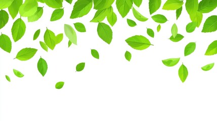 Aufkleber - Fresh mint leaves cascading on a clean white background creating a vibrant and natural design element for culinary or herbal themes.