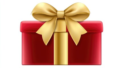 Poster - Festive red gift box adorned with a luxurious golden ribbon and bow perfect for holiday celebrations and special occasions