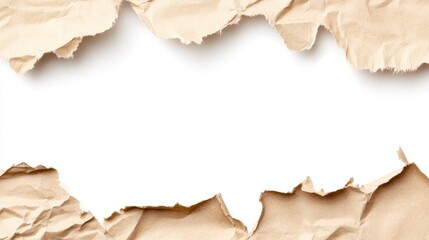 Poster - Tattered vintage paper texture with torn edges against a clean white background ideal for adding custom text or design elements
