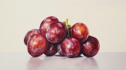 Poster - Freshly harvested red grapes displayed against a soft white background highlighting their rich color and natural shine.