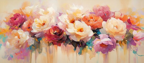 Aufkleber - Vibrant abstract floral arrangement with soft pastel colors creating a serene and elegant atmosphere in a modern art style.