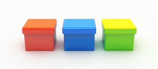 Poster - colorful gift boxes in a row showcasing vibrant hues against a clean white backdrop perfect for festive or celebratory themes