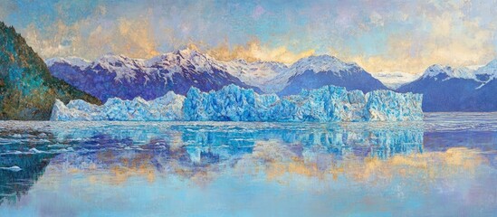Aufkleber - serene glacial landscape with reflective waters and majestic mountains at sunset