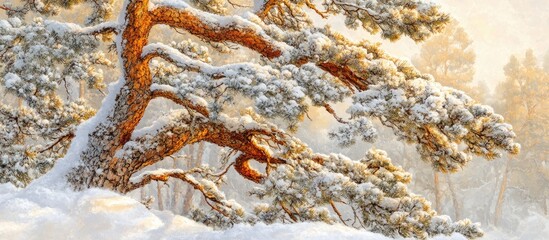 Poster - Snow-covered fir tree in serene winter forest capturing the beauty of seasonal nature and tranquility in close-up photography