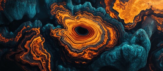 Poster - Abstract swirling colors and patterns resembling natural formations in vibrant orange and teal tones for artistic and design inspiration