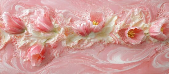 Fototapete - Delicate pink tulips on a soft pink backdrop perfect for celebrations or greeting cards with ample copy space for your message