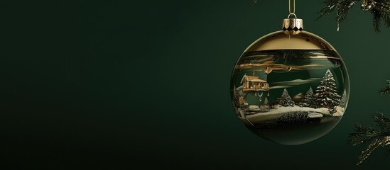 Poster - Elegant Christmas ornament with a detailed winter scene and garland, set against a rich green background for festive decor inspiration.