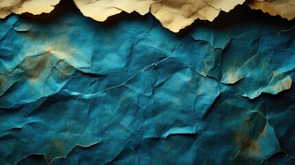Poster - Crumpled blue and beige paper texture background with artistic shadows and depth for design projects and creative uses
