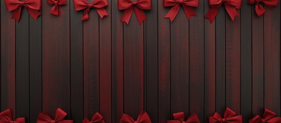 Poster - Festive red gift boxes with bows arranged on wooden background for holiday celebrations and gift giving concepts