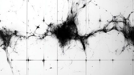 Fototapete - Abstract black ink lines creating a chaotic pattern on a white background showcasing texture and structure in a minimalist design.