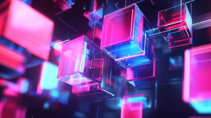 Poster - Abstract futuristic digital cubes with vibrant colors in a 3D space representing technology data and virtual connectivity concepts