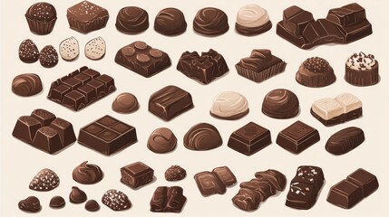 Poster - Assorted Chocolate Candies on Cream Background Variety of Delicious Treats Ideal for Sweet Celebrations and Desserts