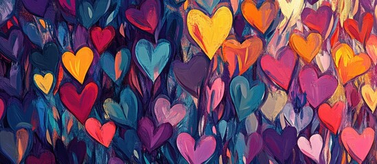 Poster - Vibrant Heart Patterns in Trendy Colors Creating a Romantic and Lively Background Design for Various Creative Projects