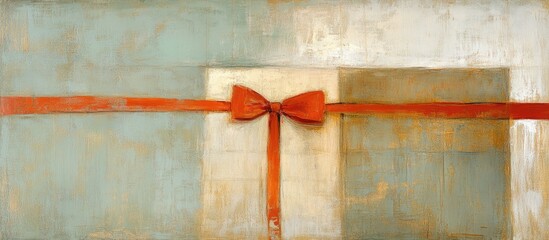 Poster - Stylish gift box featuring a bright red ribbon on a textured background ideal for promotions and festive occasions