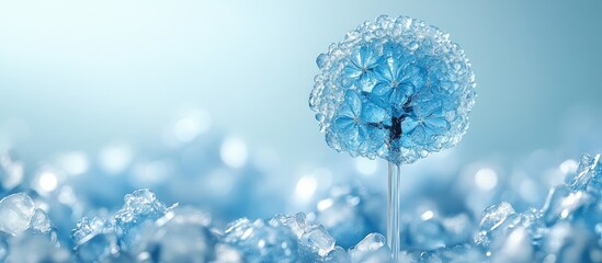 Aufkleber - Tree shaped lollipop in a glass with ice showcasing vibrant blue tones against a soft light blue backdrop for creative culinary themes