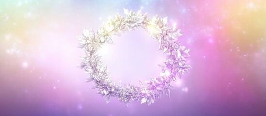 Poster - Colorful abstract wreath ornament with white baubles set against a dreamy pastel sky ideal for festive greeting cards and invitations