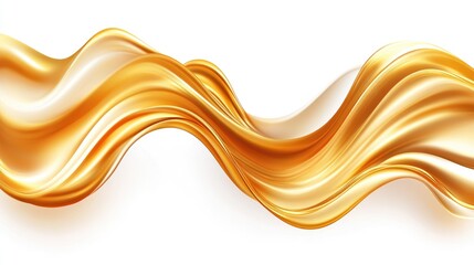 Poster - Elegant golden satin fabric flowing gracefully on a white background creating a luxurious and sophisticated visual texture.