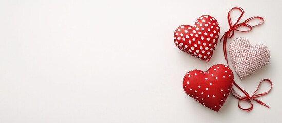 Poster - Decorative heart-shaped gift boxes with ribbons on a white background perfect for Valentine's Day celebrations or romantic occasions