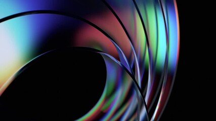 Poster - Abstract background design, iridescent glass shapes on black background, 4k seamless looping animation, 3d render