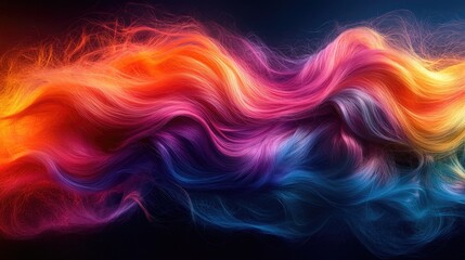 Poster - Vibrant Abstract Background of Colorful Soft Hair Locks Blending in a Mesmerizing Wave of Colors