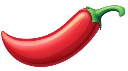 Poster - Vibrant red chili pepper illustration on a clean white background showcasing its glossy texture and distinctive shape for culinary use