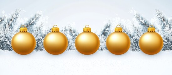 Aufkleber - Elegant golden Christmas ornaments arranged on a snowy frosty background creating a festive and cheerful holiday atmosphere