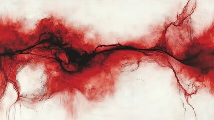 Poster - Abstract red fluid flowing with dynamic lines creating an artistic representation of prolonged exposure effects in photography.