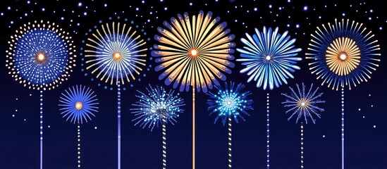 Poster - Vibrant fireworks display colorful bursts lighting up a dark night sky creating a festive and celebratory atmosphere