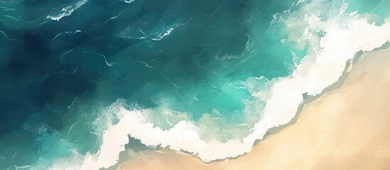 Poster - Serene beach and ocean backdrop with tranquil waves and sandy shore ideal for customizable text or design overlay.