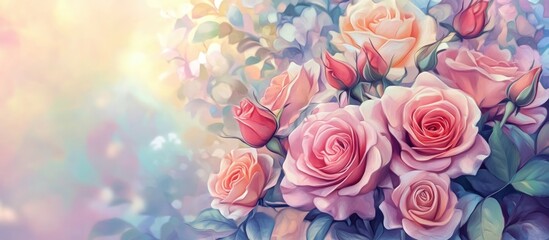 Poster - Elegant pastel roses bouquet art with soft hues and dreamy background showcasing the beauty of nature's floral arrangement.