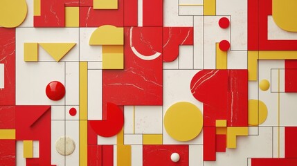 Poster - Creative moodboard composition featuring geometric shapes in red, yellow, and white tones for design inspiration and artistic concepts.