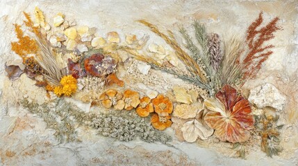 Poster - Abstract composition of dried plants and seeds showcasing natural textures and earthy tones ideal for artistic and botanical themes