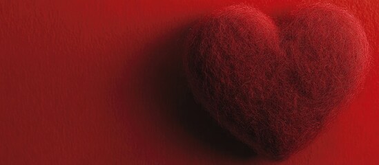 Poster - Felt heart artistry on a vibrant red backdrop symbolizing love and passion for creative and romantic concepts.