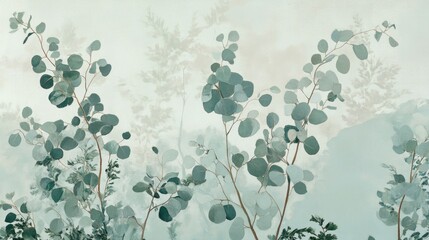 Poster - Eucalyptus foliage background ideal for design projects related to construction and furniture aesthetics.