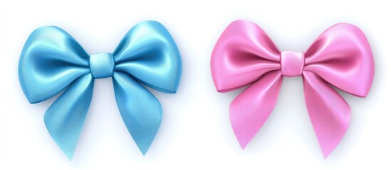 Poster - Heart-shaped ribbon bows in blue and pink glossy finish ideal for festive decorations and gift wrapping.
