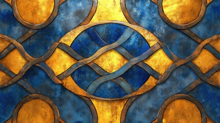 Aufkleber - colorful decorative metal texture with intricate patterns and vintage design elements in blue and gold hues
