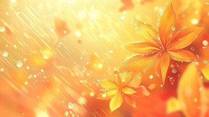 Poster - Autumn leaves with raindrops on a window creating a warm, inviting background perfect for seasonal designs and decor themes.