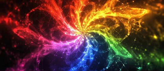 Leinwandbilder - Colorful swirling fractal design creating a vibrant abstract background with a dynamic rainbow pattern on a dark backdrop