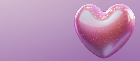 Poster - Glossy pink heart on a lilac background with ample copy space for romantic or promotional designs