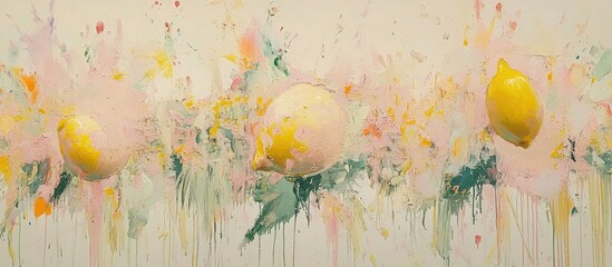 Aufkleber - Vibrant Lemon Artwork with Colorful Background Illustrating Freshness and Celebration of Citrus Fruits