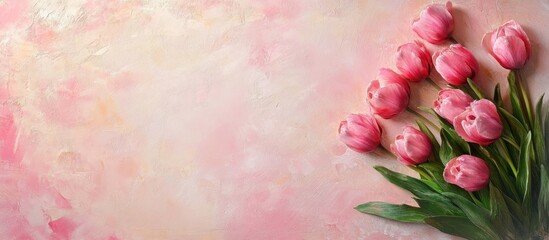 Aufkleber - Fresh Pink Tulips on a Soft Pink and Beige Background Ideal for Spring and Floral Designs