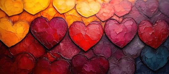 Aufkleber - Colorful heart pattern for textile and wallpaper design with vibrant hues and textured elements creating a romantic and playful atmosphere