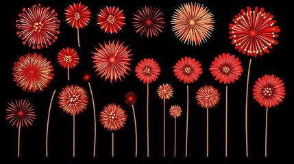 Poster - Colorful fireworks display resembling flowers bursting against a dark background celebrating festive events and special occasions