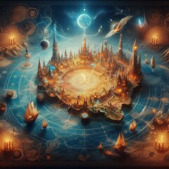 Poster - Fantasy Film World Map Illustrate a magical map of a fictional w