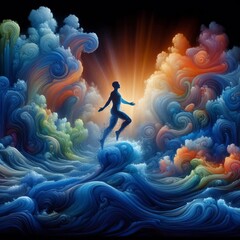 Poster - Figure controlled by flowing water color patterns