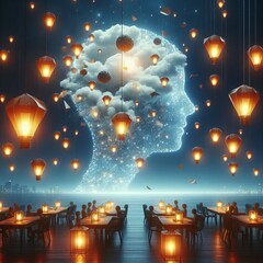 Poster - Floating paper lanterns of illuminated thinking