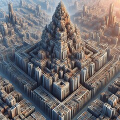 Poster - fractal city a intricate self replicating metropolis symbolizing