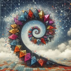 Poster - Geometric thought bubbles ascending in spiral pattern filled wit